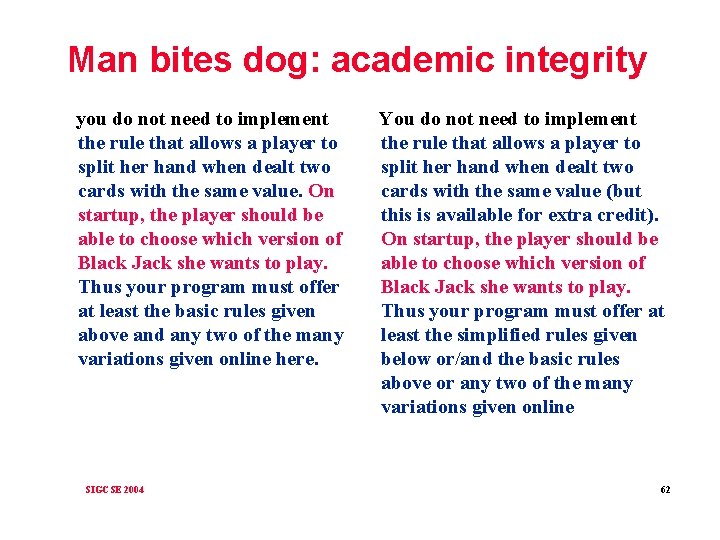 Man bites dog: academic integrity you do not need to implement the rule that