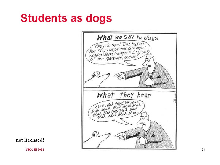 Students as dogs not licensed! SIGCSE 2004 78 