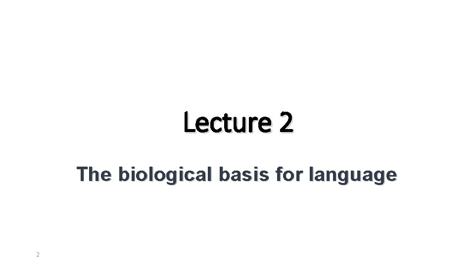 Lecture 2 The biological basis for language 2 