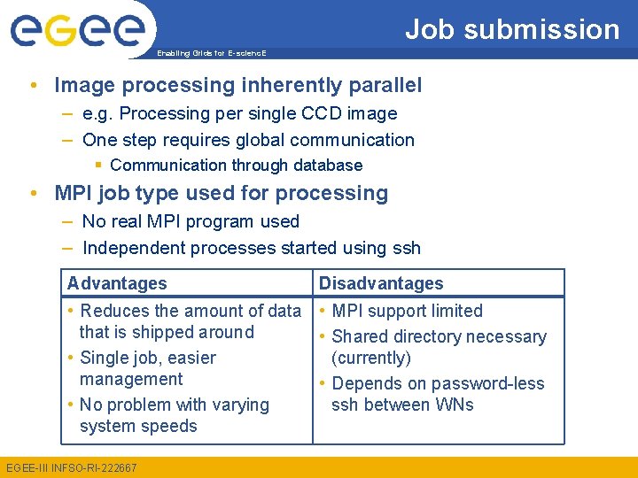 Job submission Enabling Grids for E-scienc. E • Image processing inherently parallel – e.