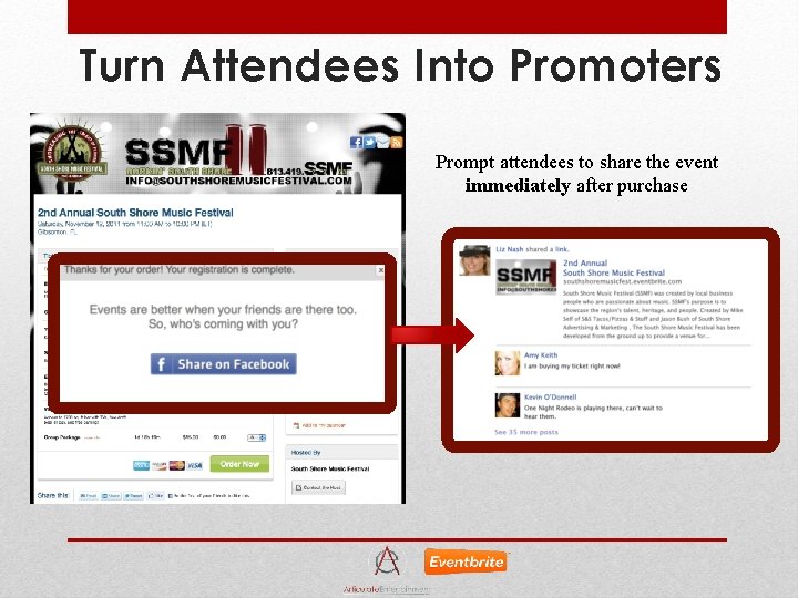 Turn Attendees Into Promoters Prompt attendees to share the event immediately after purchase 