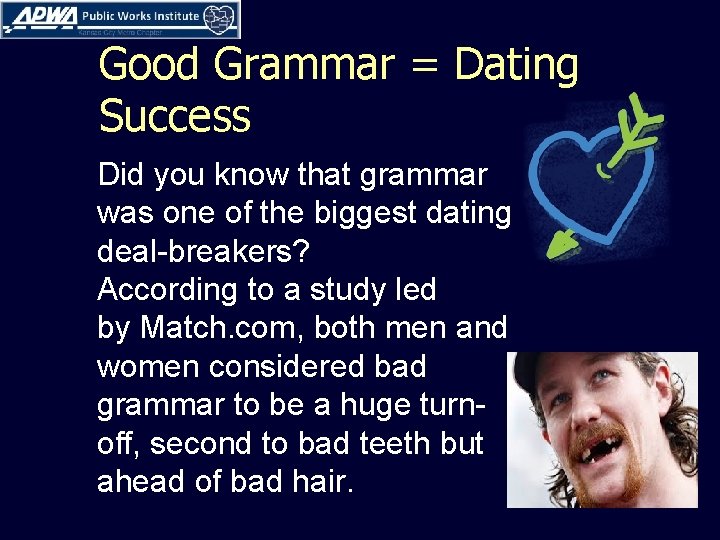 Good Grammar = Dating Success Did you know that grammar was one of the