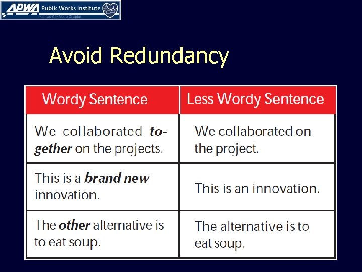 Avoid Redundancy 