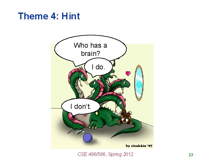 Theme 4: Hint Who has a brain? I don’t. CSE 486/586, Spring 2012 13