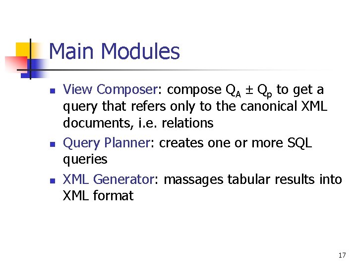 Main Modules n n n View Composer: compose QA ± Qp to get a