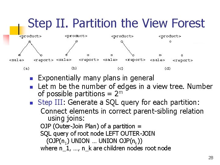 Step II. Partition the View Forest n n n Exponentially many plans in general