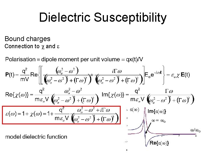 Dielectric Susceptibility Bound charges Connection to and (w) Im{ (w)} w = wo w/wo