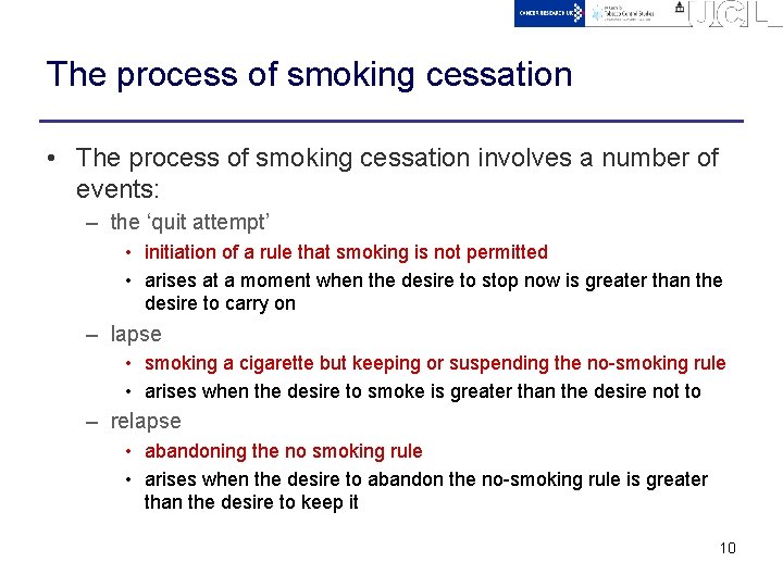 The process of smoking cessation • The process of smoking cessation involves a number