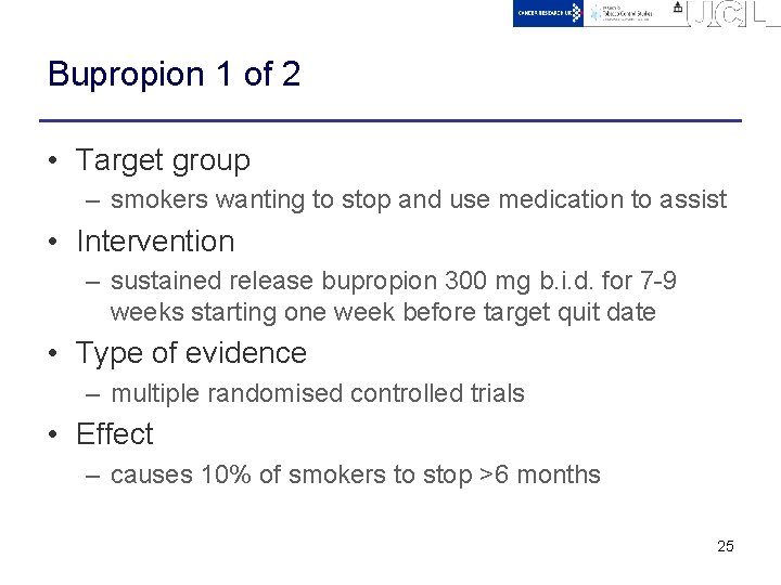 Bupropion 1 of 2 • Target group – smokers wanting to stop and use