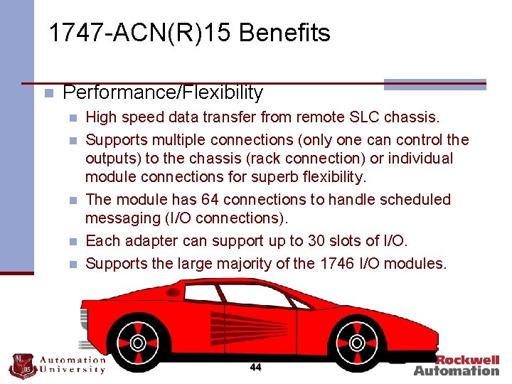 1747 -ACN(R)15 Benefits n Performance/Flexibility n n n High speed data transfer from remote