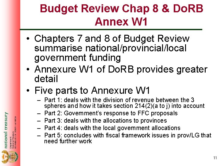 Budget Review Chap 8 & Do. RB Annex W 1 • Chapters 7 and