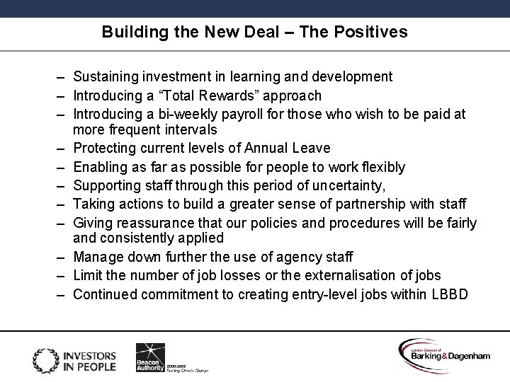 Building the New Deal – The Positives – Sustaining investment in learning and development