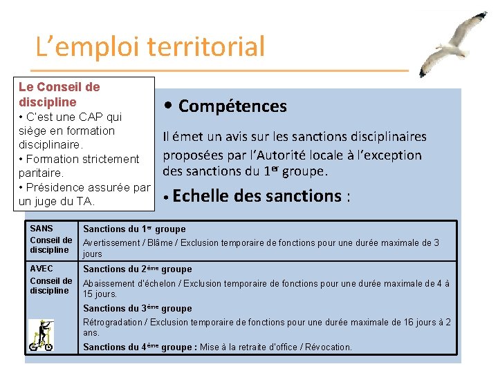 L’emploi territorial Le Conseil de discipline • C’est une CAP qui siège en formation