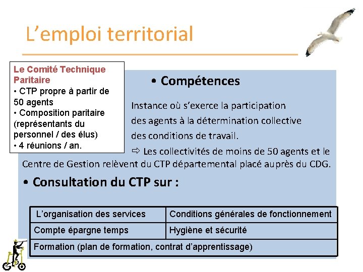 L’emploi territorial Le Comité Technique Paritaire • CTP propre à partir de 50 agents