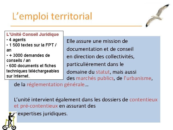 L’emploi territorial L’Unité Conseil Juridique • 4 agents • 1 500 textes sur la