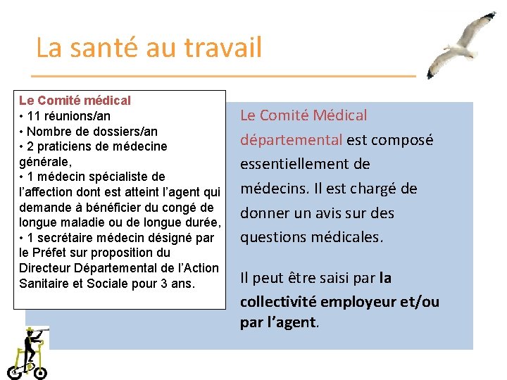 La santé au travail Le Comité médical • 11 réunions/an • Nombre de dossiers/an