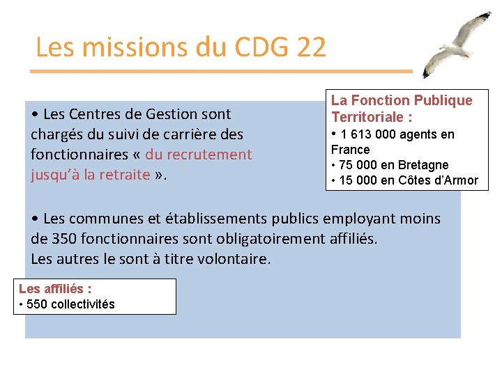 Les missions du CDG 22 • Les Centres de Gestion sont chargés du suivi