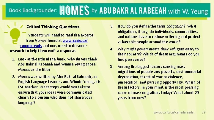 Critical Thinking Questions Students will need to read the excerpt ffrom Homes found at