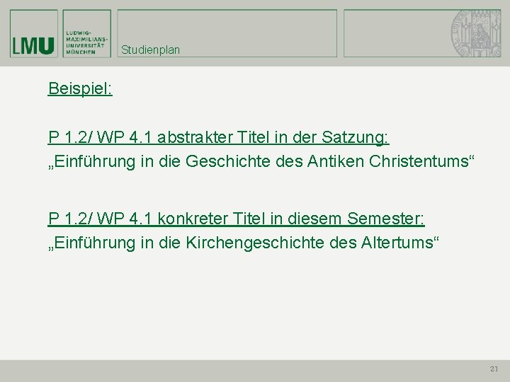 Studienplan Beispiel: P 1. 2/ WP 4. 1 abstrakter Titel in der Satzung: „Einführung