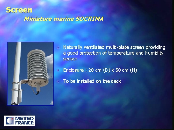 Screen Miniature marine SOCRIMA Naturally ventilated multi-plate screen providing a good protection of temperature