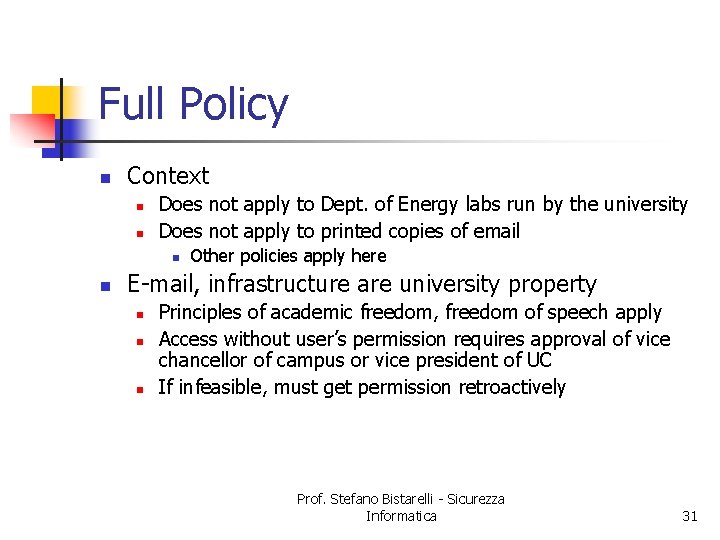 Full Policy n Context n n Does not apply to Dept. of Energy labs