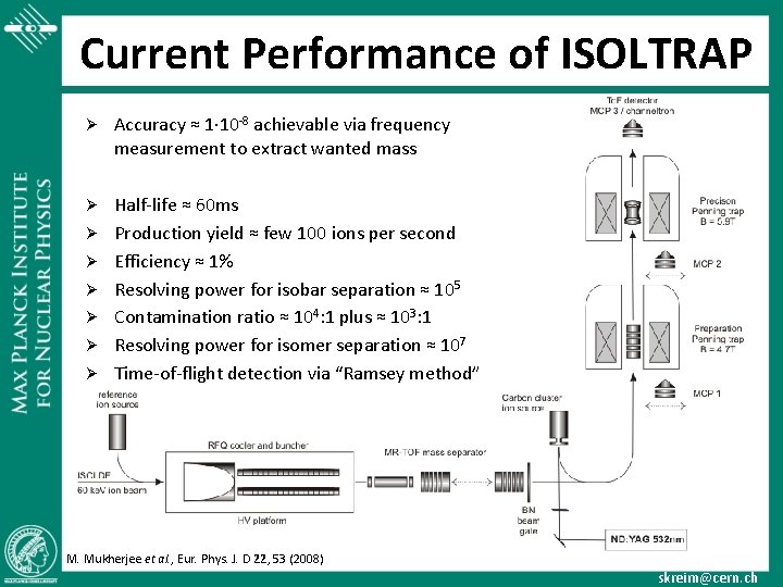 Current Performance of ISOLTRAP Ø Accuracy ≈ 1· 10 -8 achievable via frequency measurement