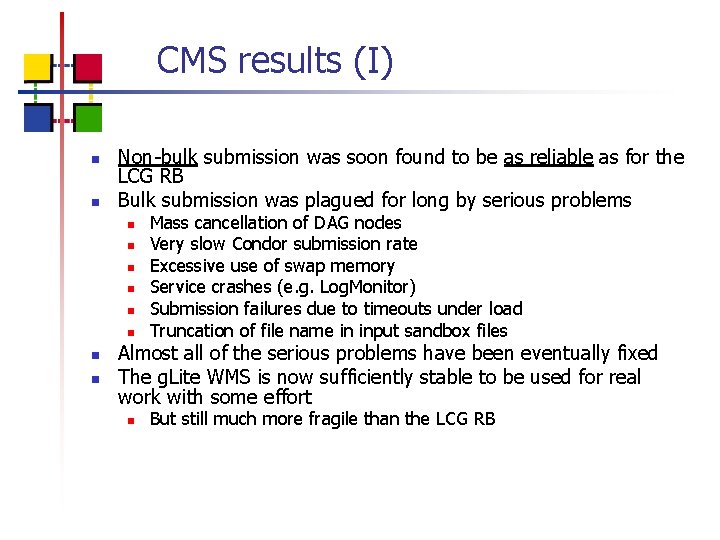 CMS results (I) n n Non-bulk submission was soon found to be as reliable