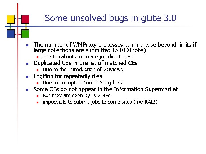 Some unsolved bugs in g. Lite 3. 0 n The number of WMProxy processes