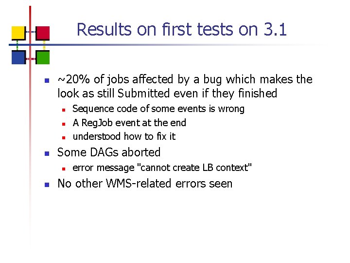 Results on first tests on 3. 1 n ~20% of jobs affected by a
