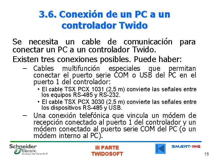 3. 6. Conexión de un PC a un controlador Twido Se necesita un cable