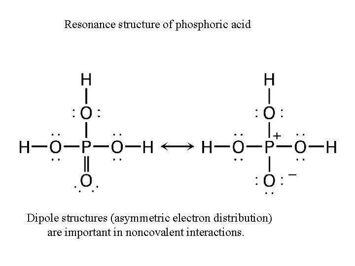 Resonance structure of phosphoric acid Dipole structures (asymmetric electron distribution) are important in noncovalent