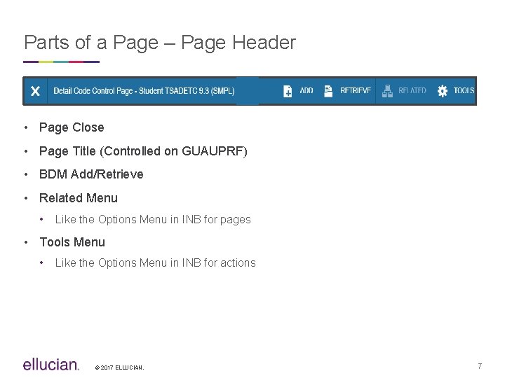 Parts of a Page – Page Header • Page Close • Page Title (Controlled