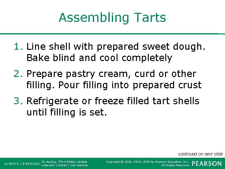 Assembling Tarts 1. Line shell with prepared sweet dough. Bake blind and cool completely