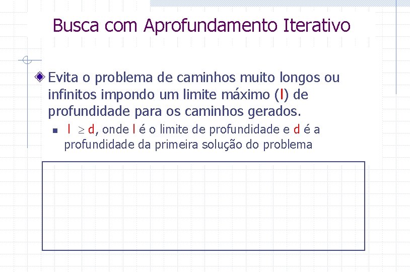 Busca com Aprofundamento Iterativo Evita o problema de caminhos muito longos ou infinitos impondo
