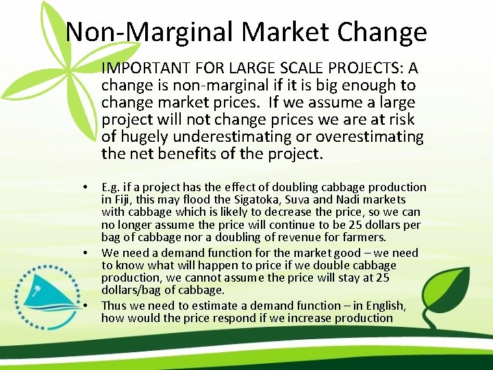Non-Marginal Market Change IMPORTANT FOR LARGE SCALE PROJECTS: A change is non-marginal if it