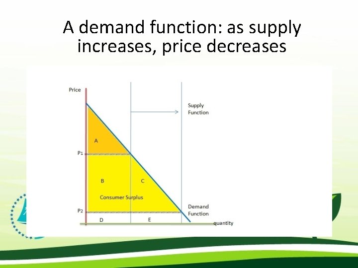 A demand function: as supply increases, price decreases 