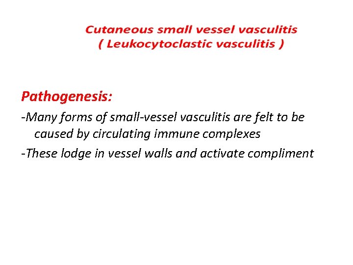 Pathogenesis: -Many forms of small-vessel vasculitis are felt to be caused by circulating immune