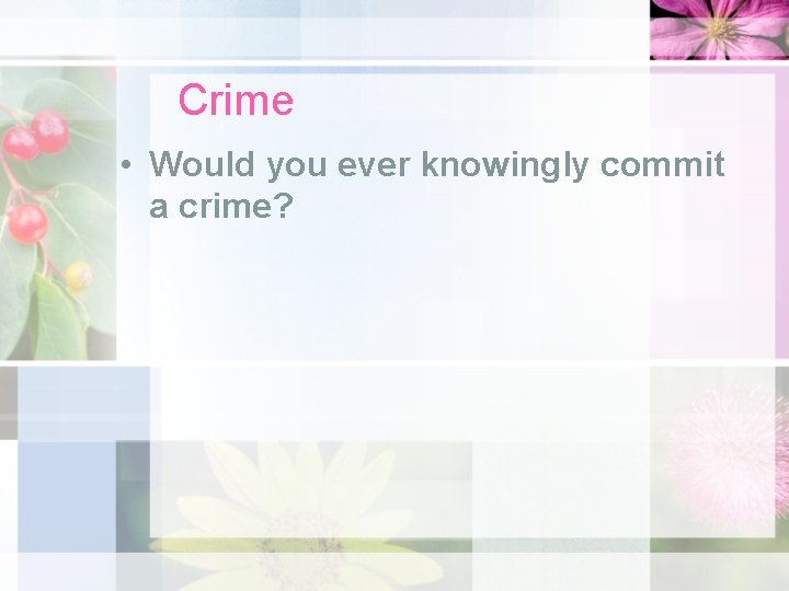 Crime • Would you ever knowingly commit a crime? 
