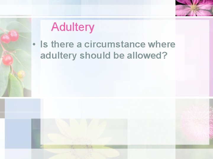 Adultery • Is there a circumstance where adultery should be allowed? 