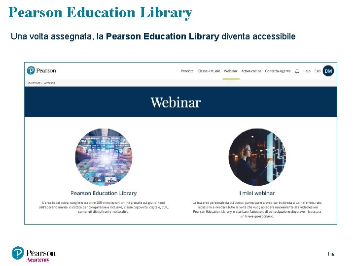 Pearson Education Library Una volta assegnata, la Pearson Education Library diventa accessibile 18 