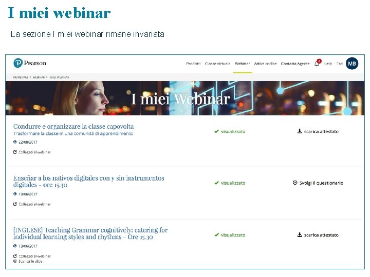 I miei webinar La sezione I miei webinar rimane invariata 21 