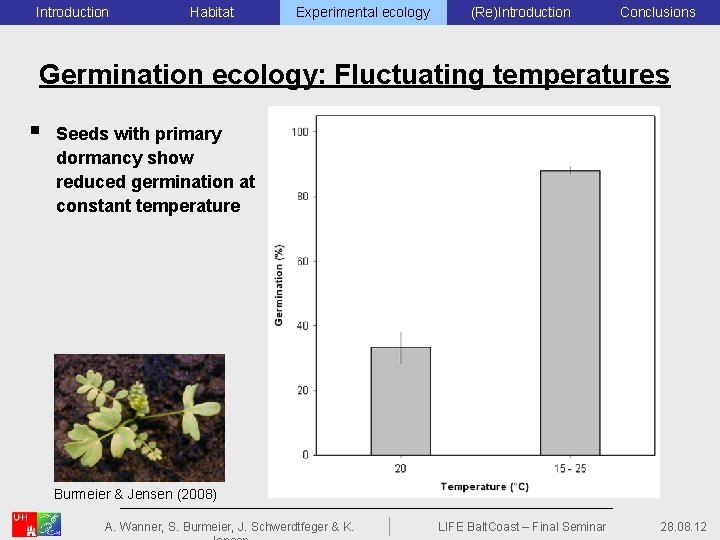 Introduction Habitat Experimental ecology (Re)Introduction Conclusions Germination ecology: Fluctuating temperatures § Seeds with primary