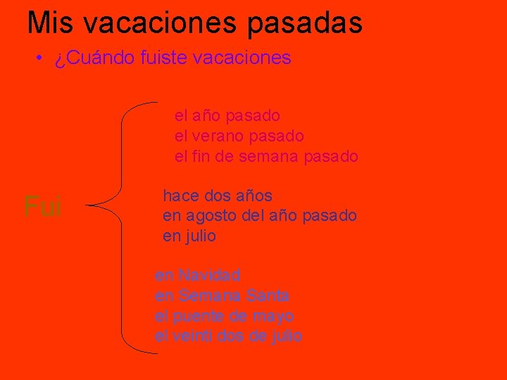 Mis vacaciones pasadas • ¿Cuándo fuiste vacaciones el año pasado el verano pasado el