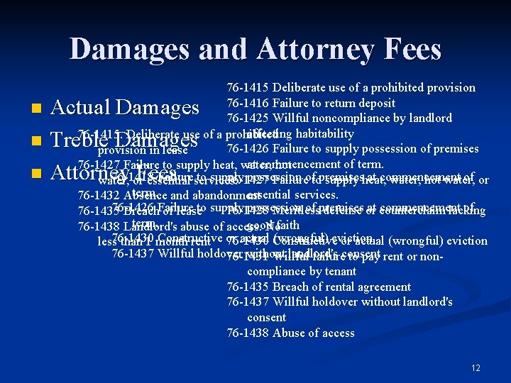 Damages and Attorney Fees 76 -1415 Deliberate use of a prohibited provision 76 -1416