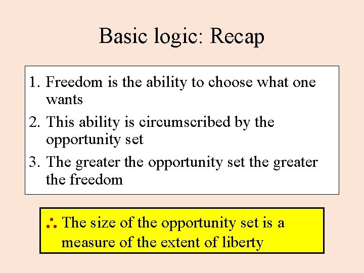 Basic logic: Recap 1. Freedom is the ability to choose what one wants 2.