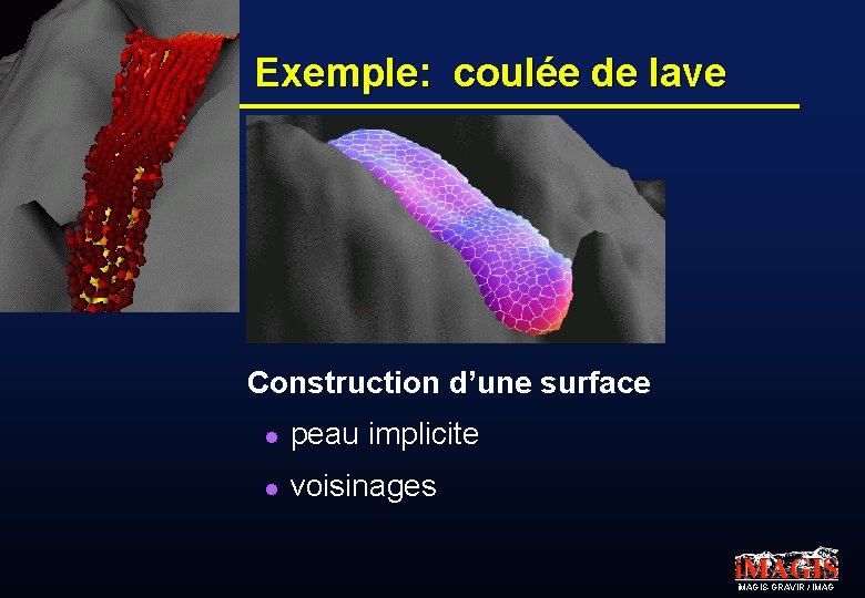 Exemple: coulée de lave Construction d’une surface l peau implicite l voisinages i. MAGIS-GRAVIR