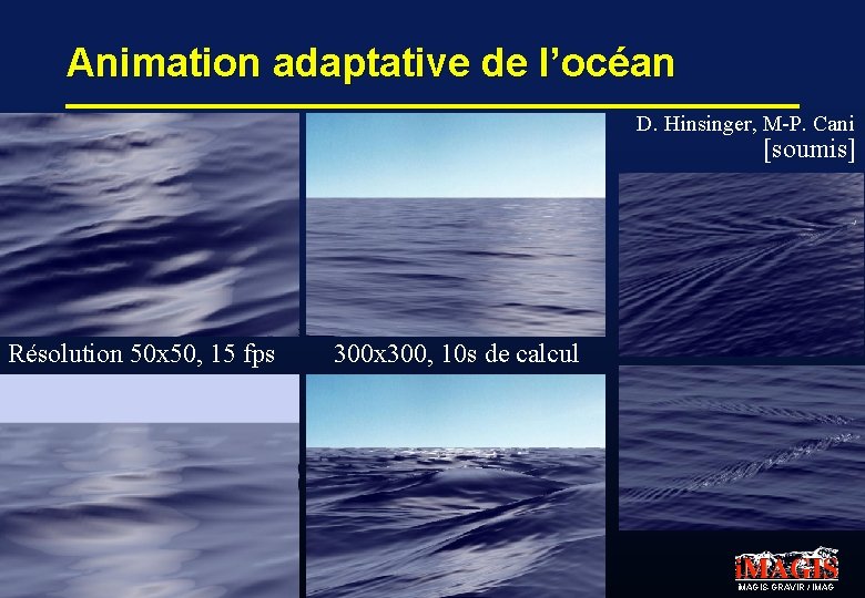 Animation adaptative de l’océan D. Hinsinger, M-P. Cani [soumis] Résolution 50 x 50, 15