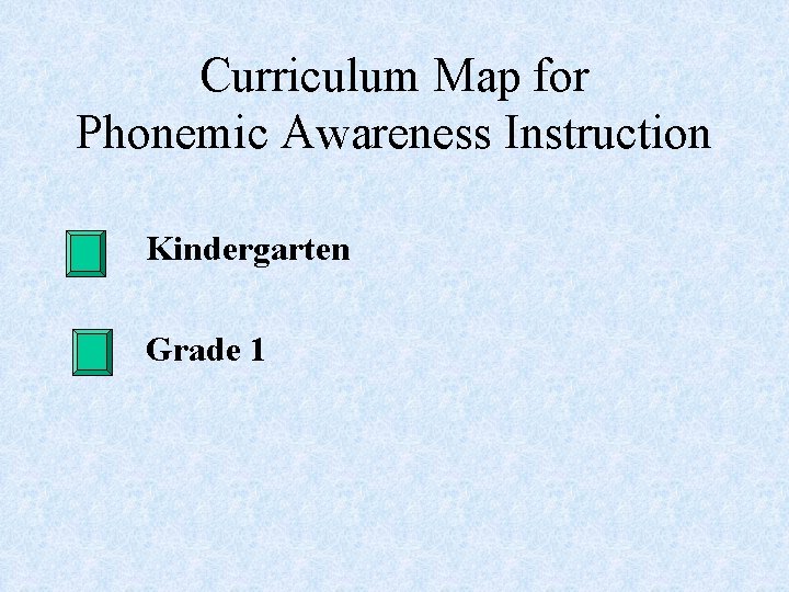 Curriculum Map for Phonemic Awareness Instruction Kindergarten Grade 1 