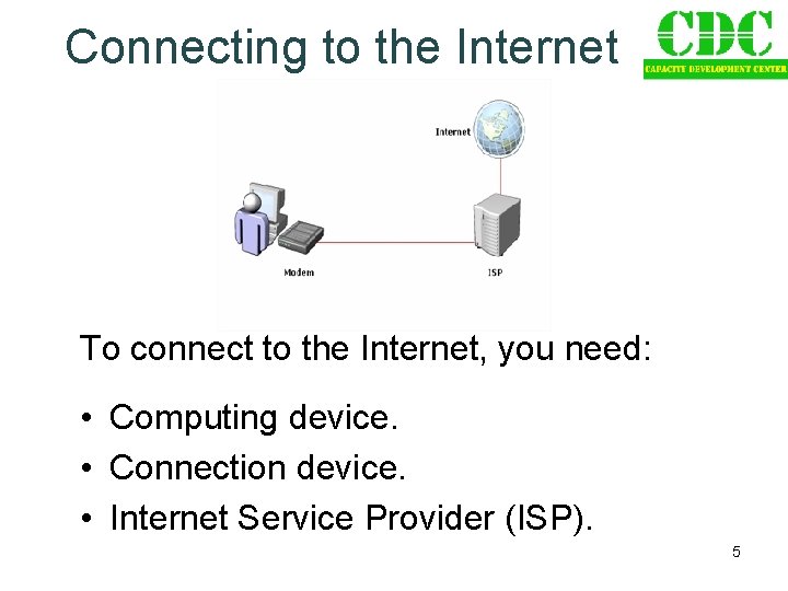Connecting to the Internet To connect to the Internet, you need: • Computing device.