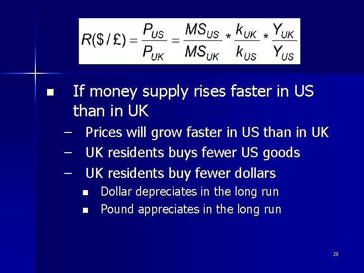 If money supply rises faster in US than in UK n – – –